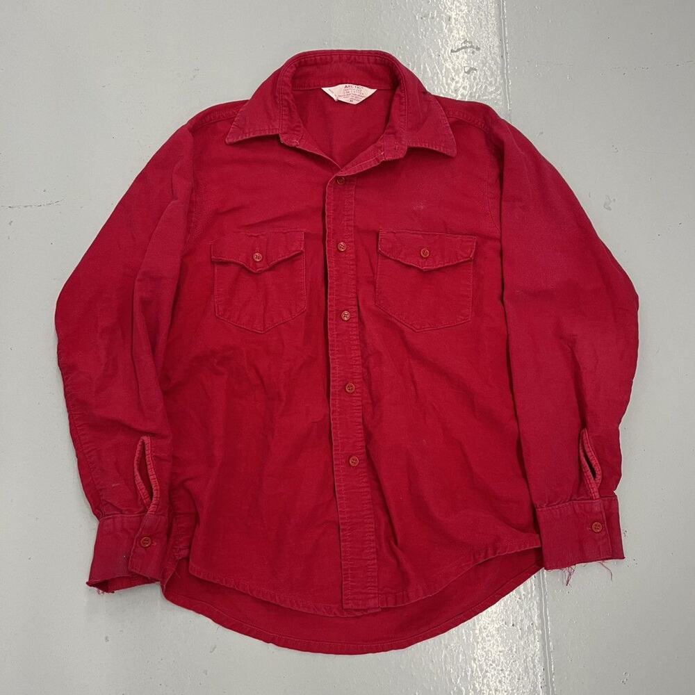 Vintage 70s Arctic Sanforized Red Cotton Button Up Shirt